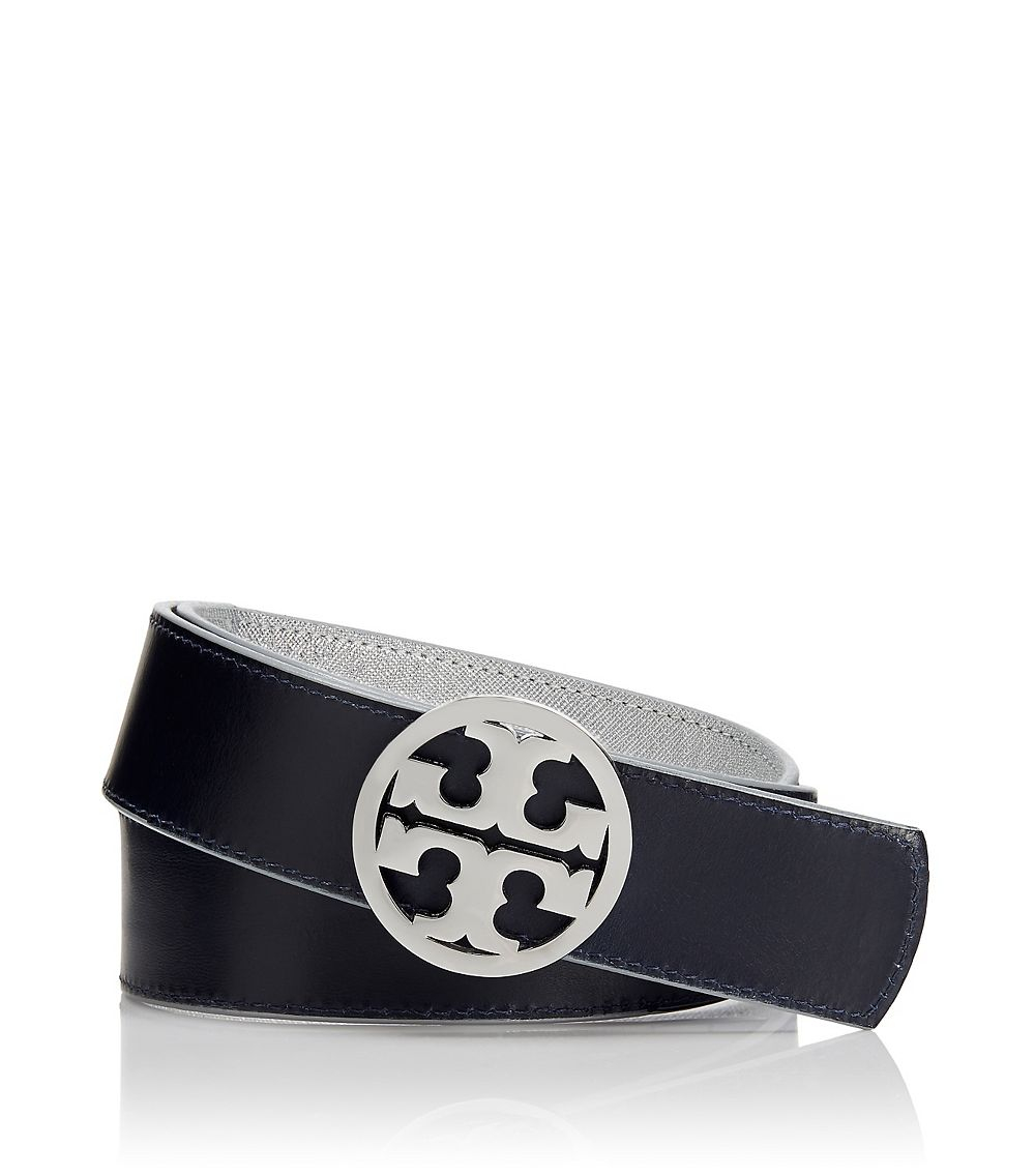 Tory burch 1 1/2" Reversible Classic Tory Logo Belt in Silver (SILVER/TORY NAVY) Lyst