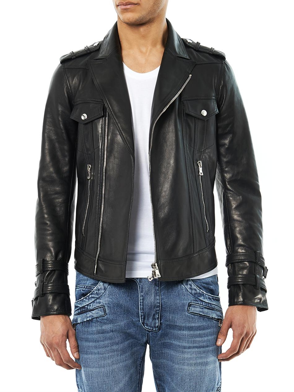 Lyst - Balmain Leather Biker Jacket in Black for Men