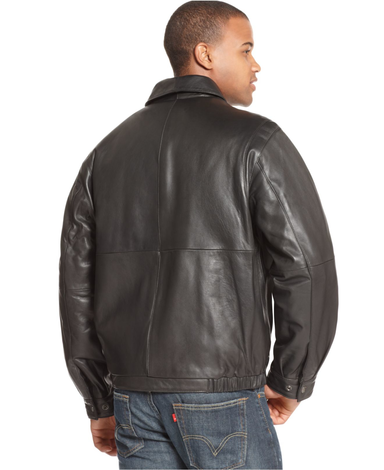 Perry Ellis Lambskin Leather Bomber Jacket in Black for Men Lyst
