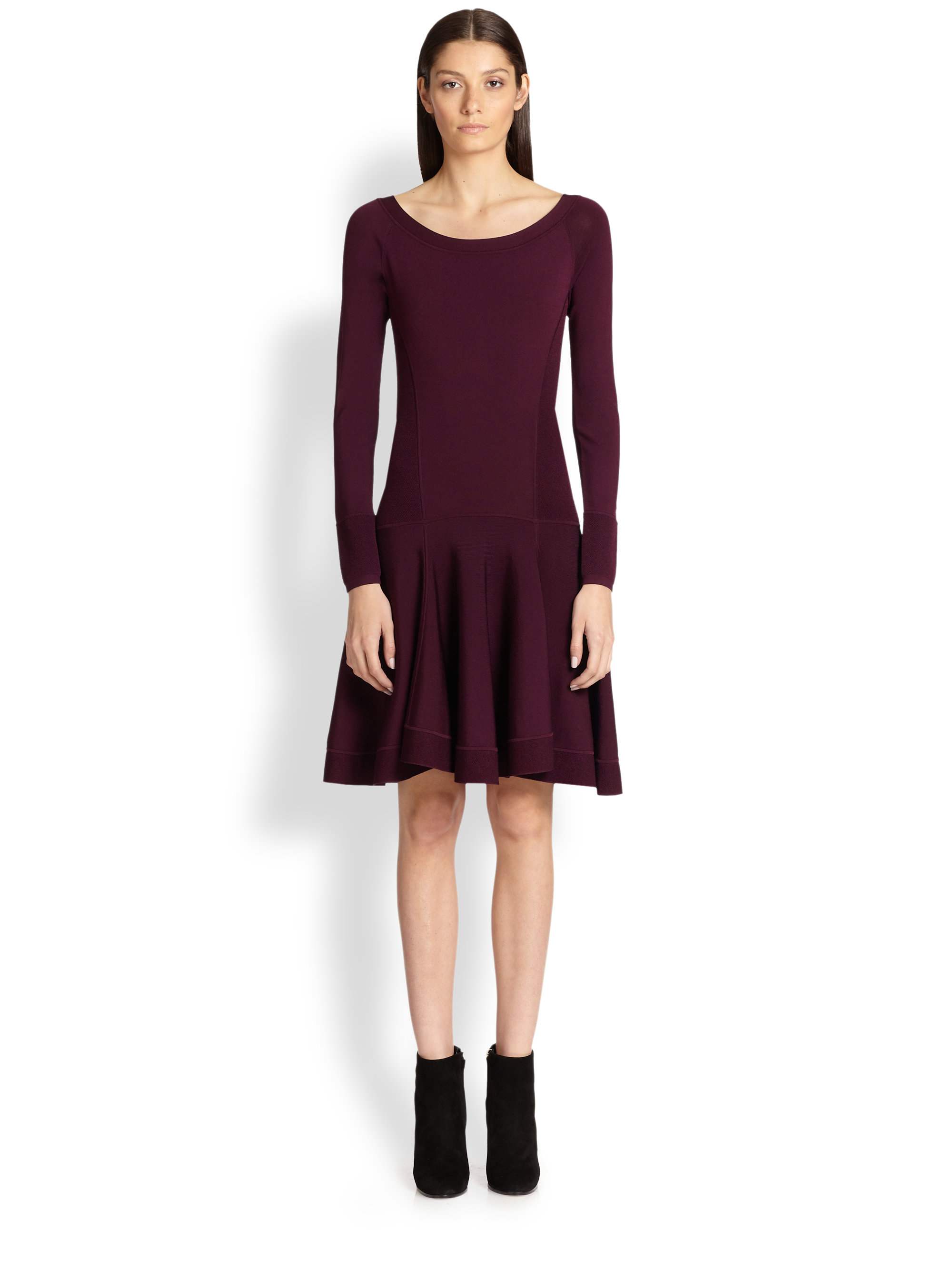 Lyst - Donna Karan Long-sleeve Fit-&-flare Dress in Red