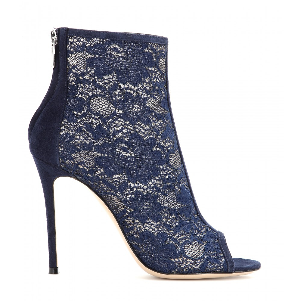 Gianvito Rossi Lace Open-Toe Ankle Boots in Blue (denim) | Lyst