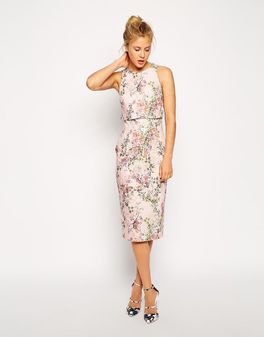 Asos Blossom Print Crop Top Dress in Pink | Lyst