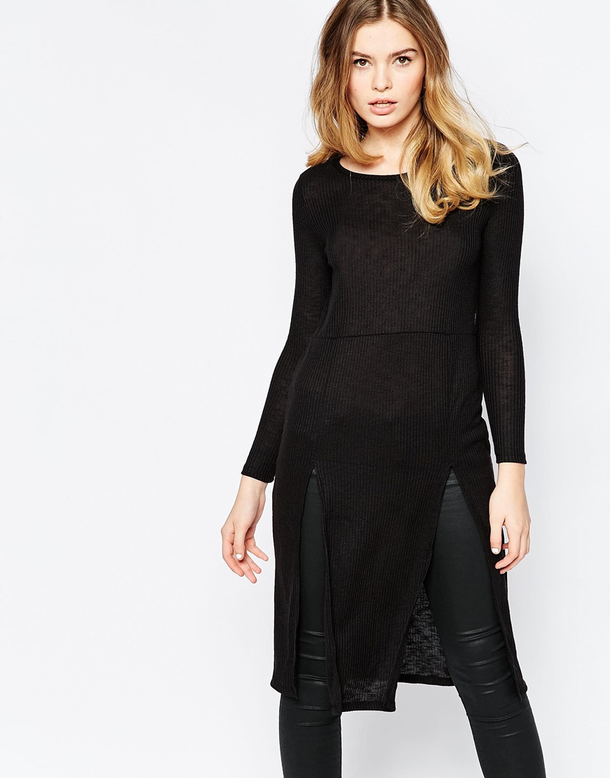 Lyst Vero Moda Long Sleeve Jumper Midi Dress in Black