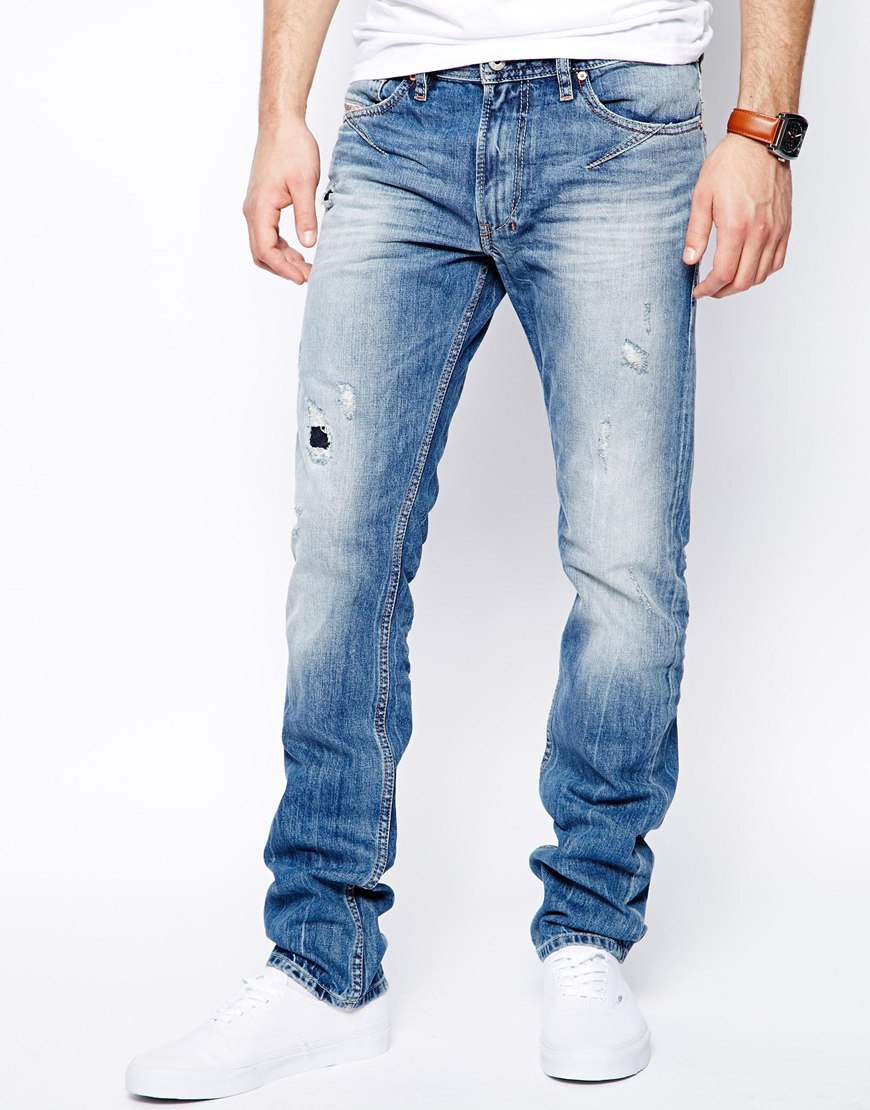 Lyst - Diesel Jeans Shioner 823b Slim Fit Light Wash Destroy in Blue ...