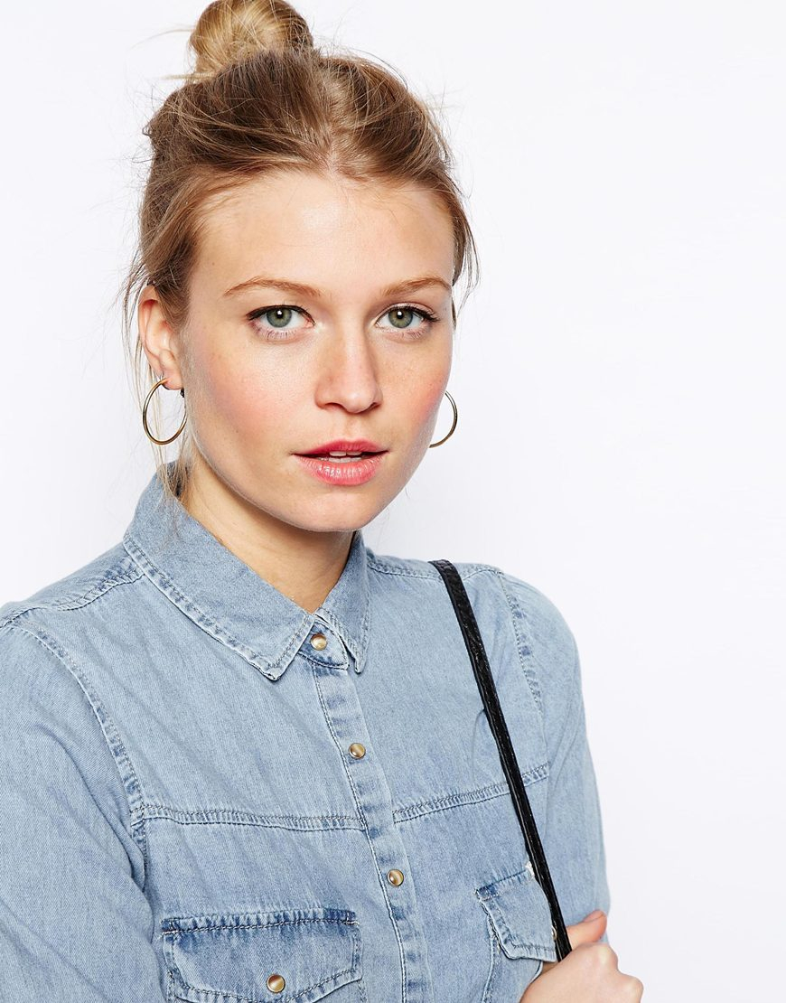 Lyst Asos Fine Wire 30mm Hoop Earrings In Metallic Gallery