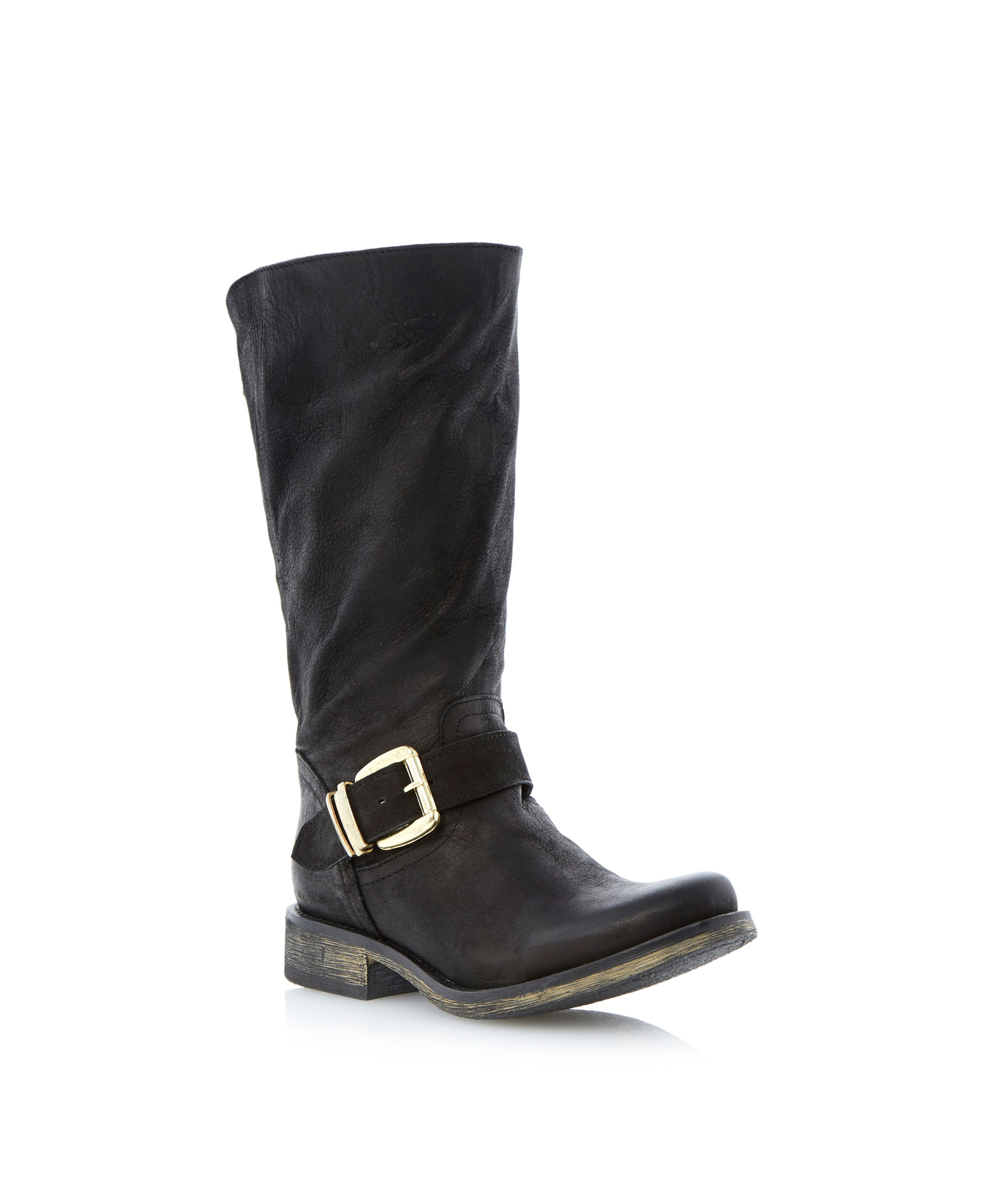 Steve Madden Fyzzle Buckle Trim Leather Calf Boots in Black (Black ...