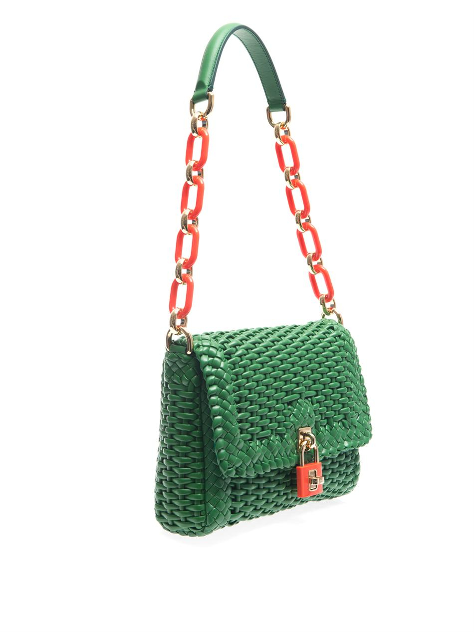 Lyst - Dolce & Gabbana Basketweave Leather Shoulder Bag in Green