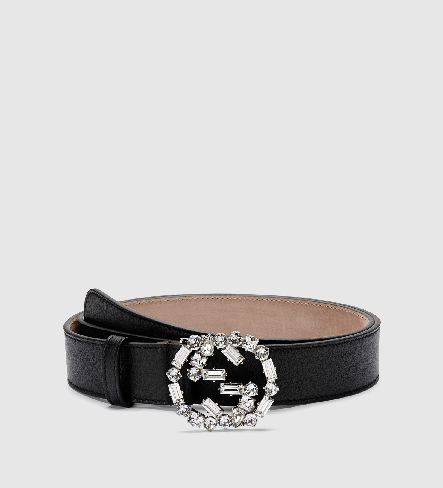 Gucci Black Leather Belt With Crystal Interlocking G Buckle in Black | Lyst