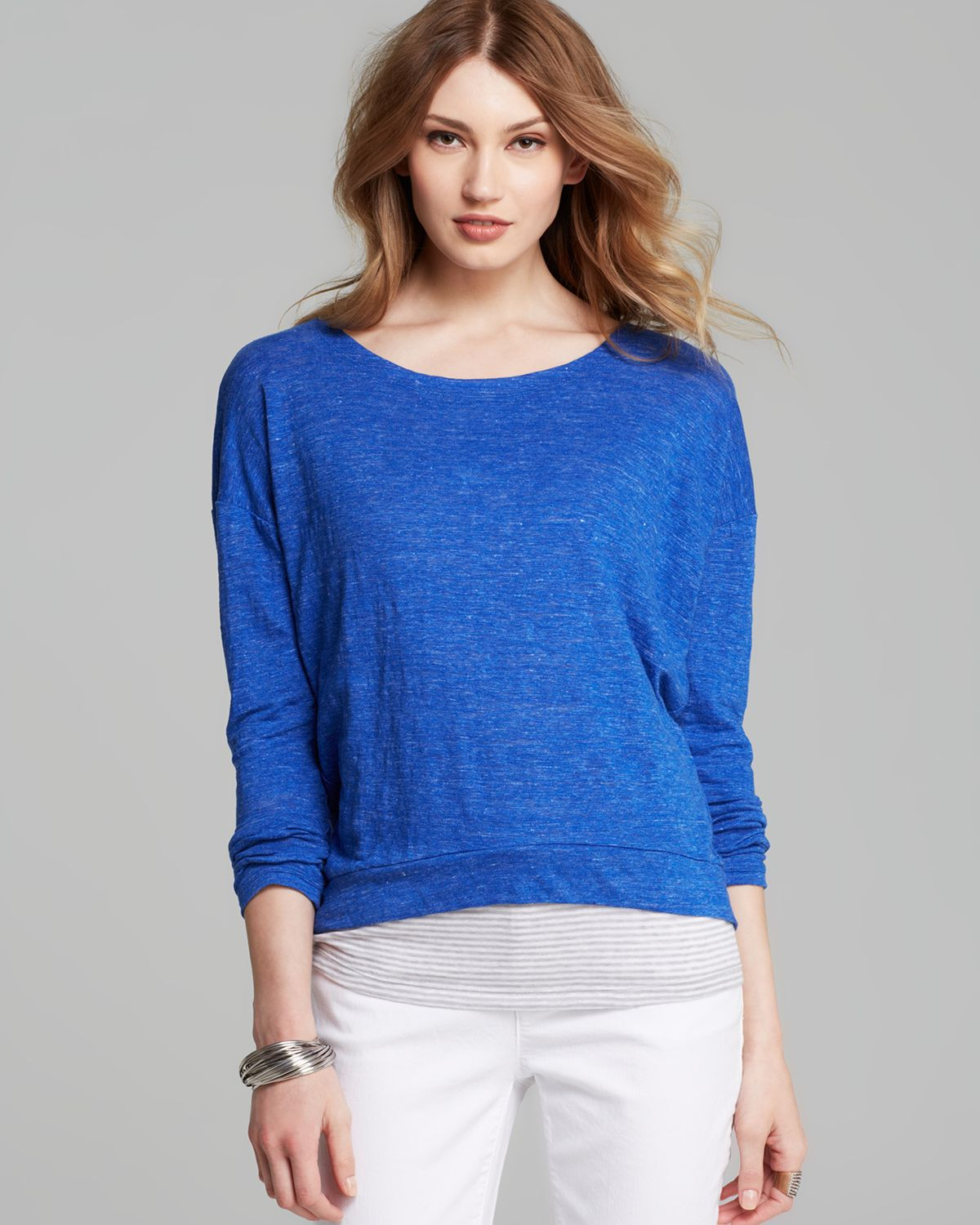 Eileen fisher Bateau Neck Wedge Top in Blue | Lyst