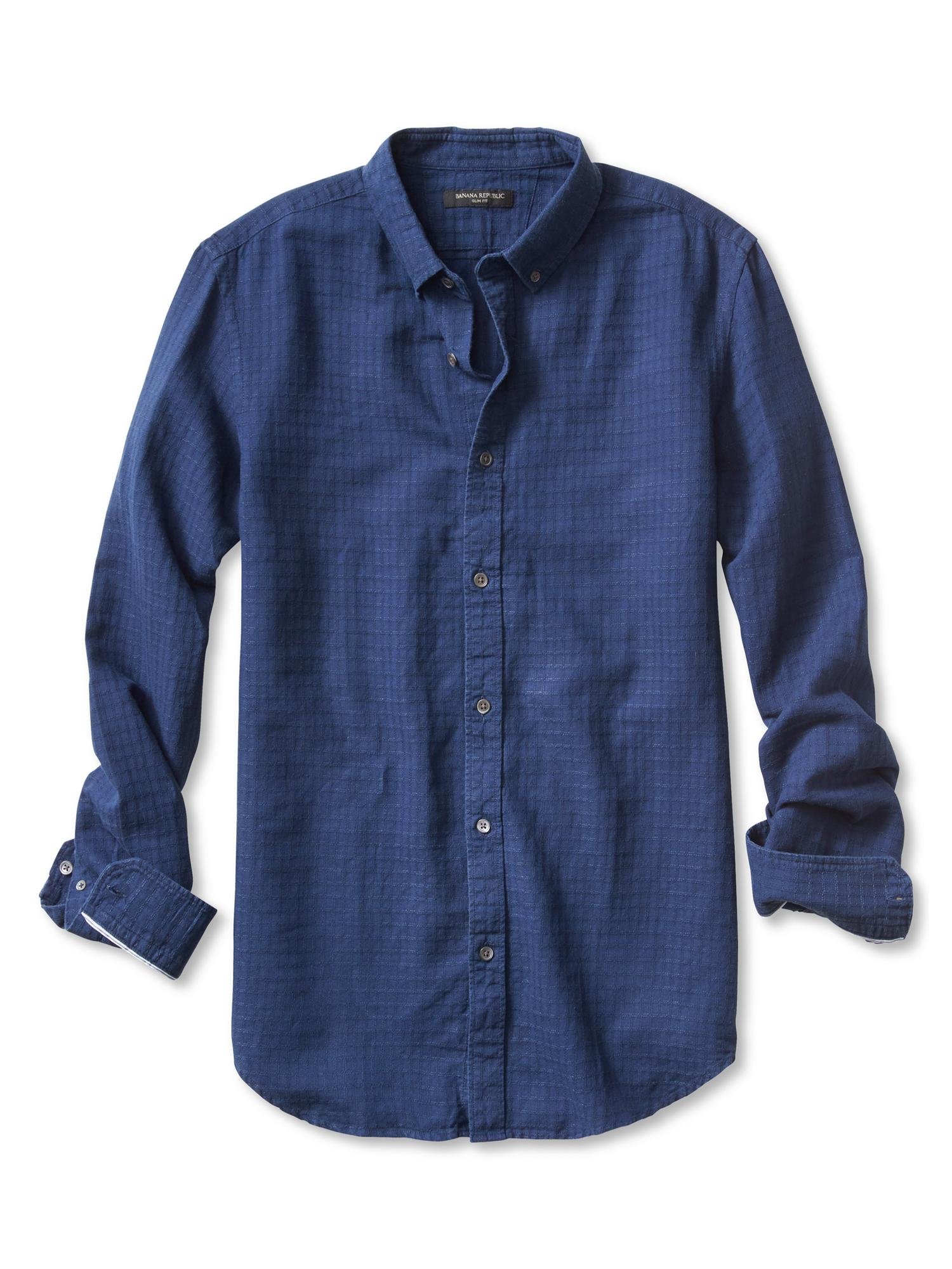 Banana republic Slim-fit Embroidered Linen Cotton Shirt in Blue for Men ...