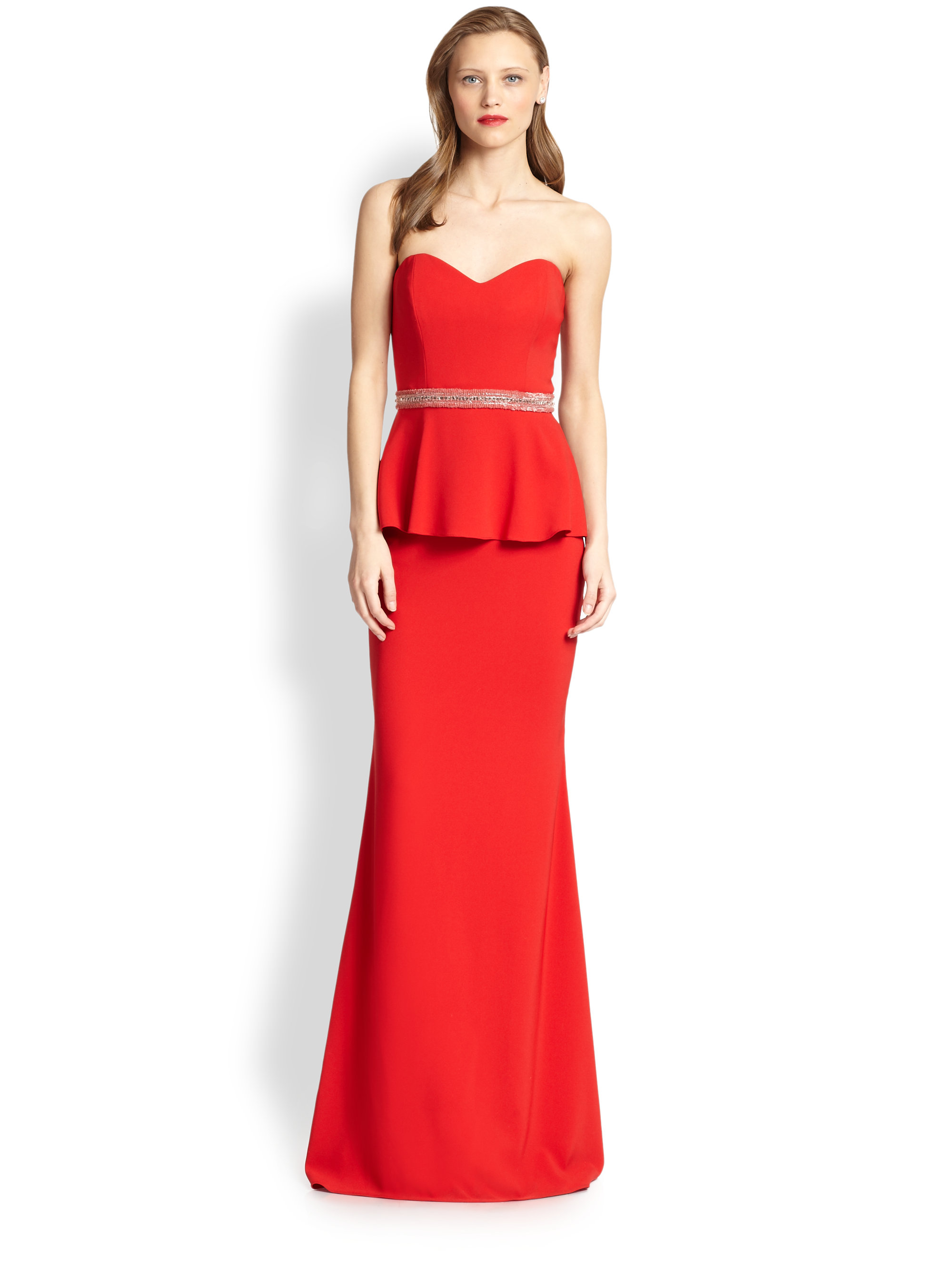 Lyst Badgley Mischka Strapless Peplum Gown In Red 