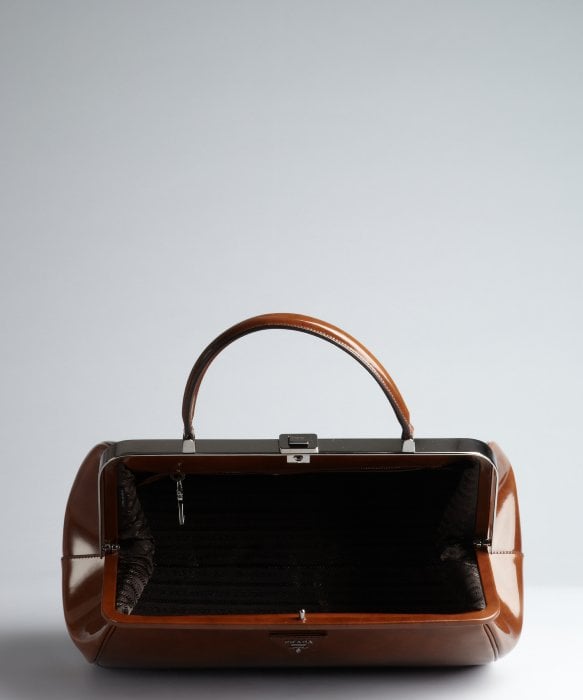 Prada Tobacco Marbled Patent Leather Top Handle Bag in Brown ...  