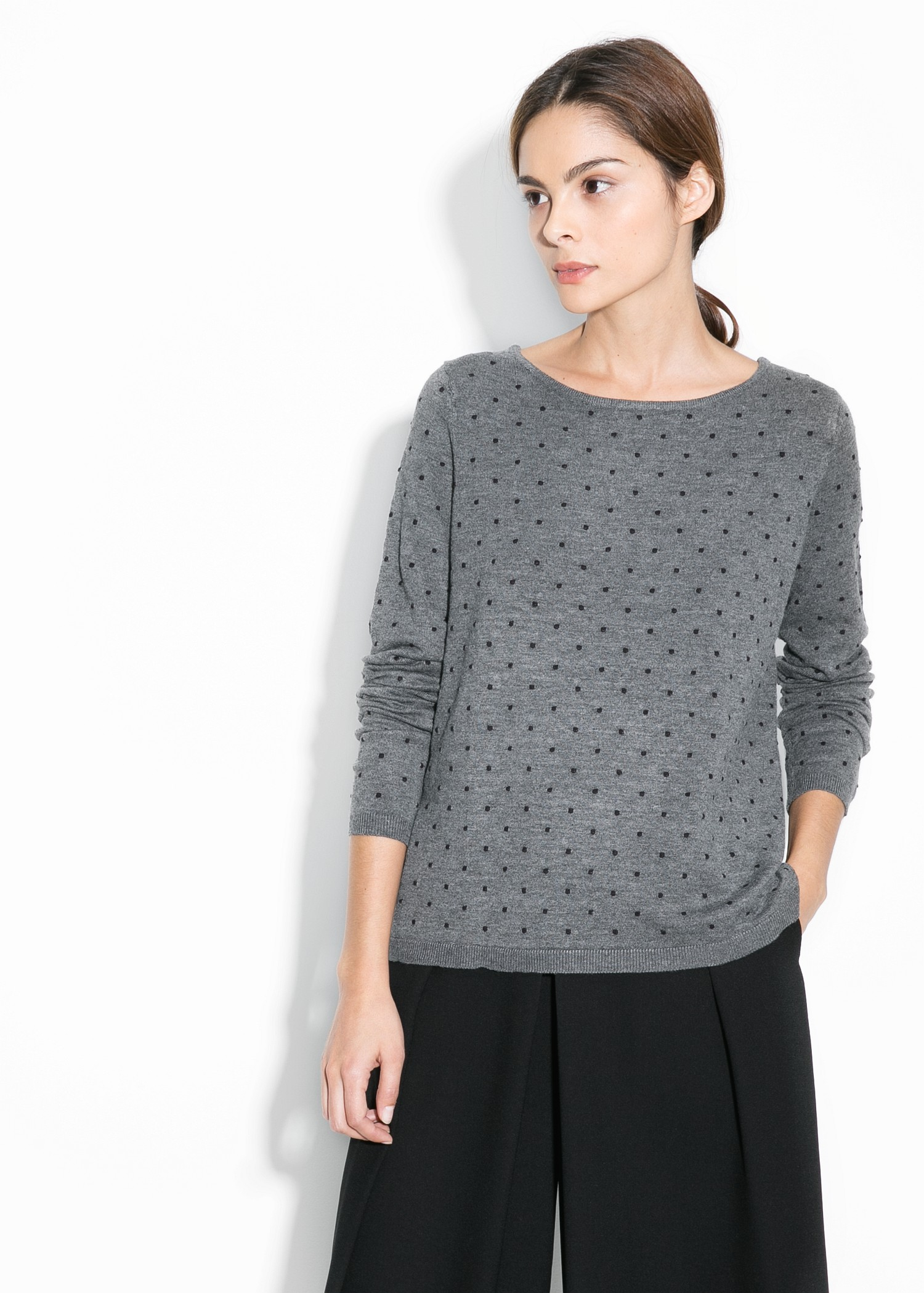 Mango Embossed Polka-Dot Sweater in Gray (medium grey) | Lyst