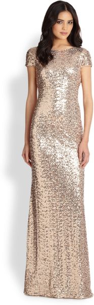 badgley mischka gold sequin gown