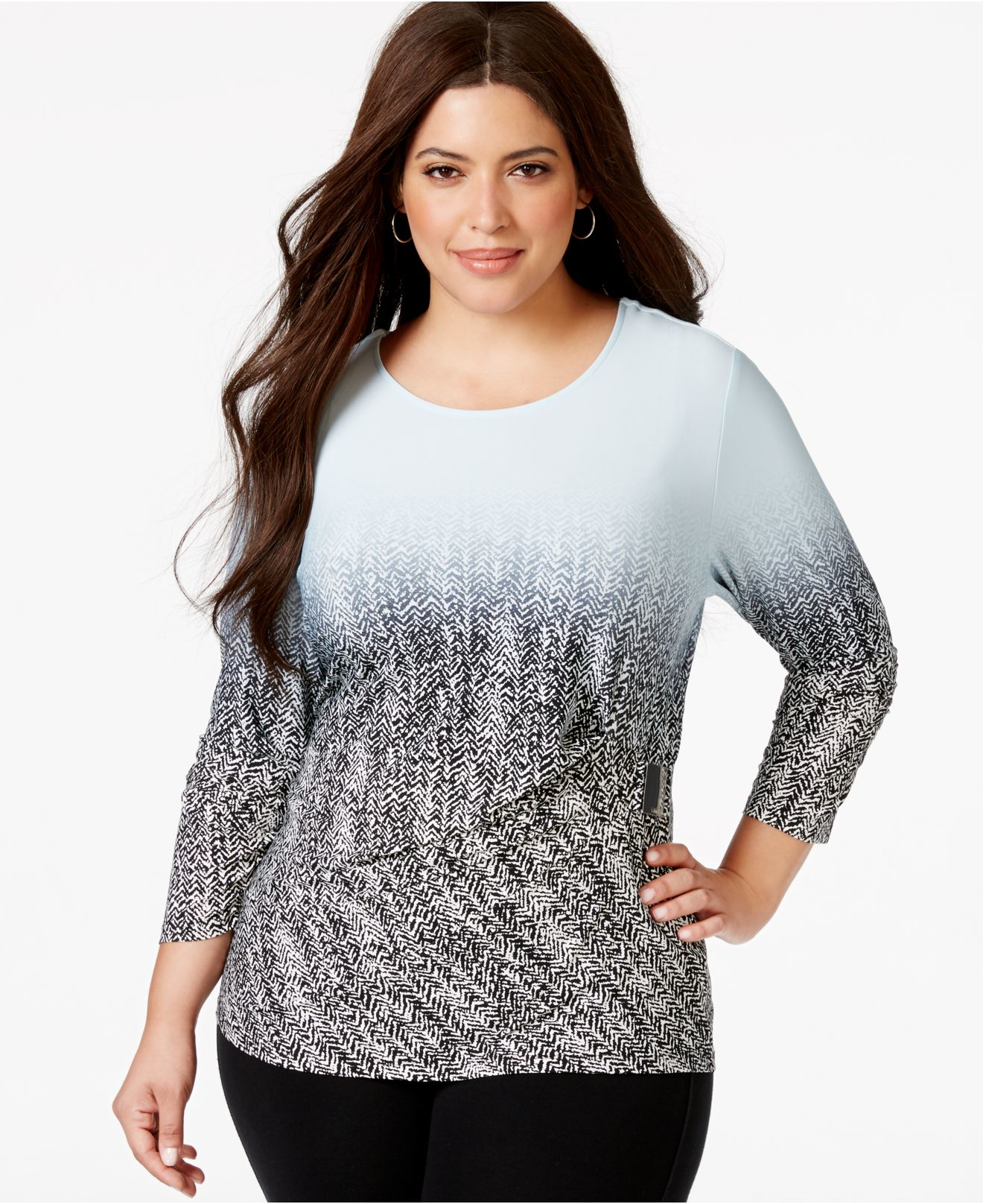 Calvin klein Plus Size Side-ruched Ombré-faded Print Top in Gray | Lyst