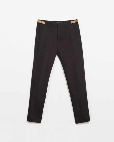 Zara Linen Trousers with Faux Leather Details in Blue for Men (Navy ...