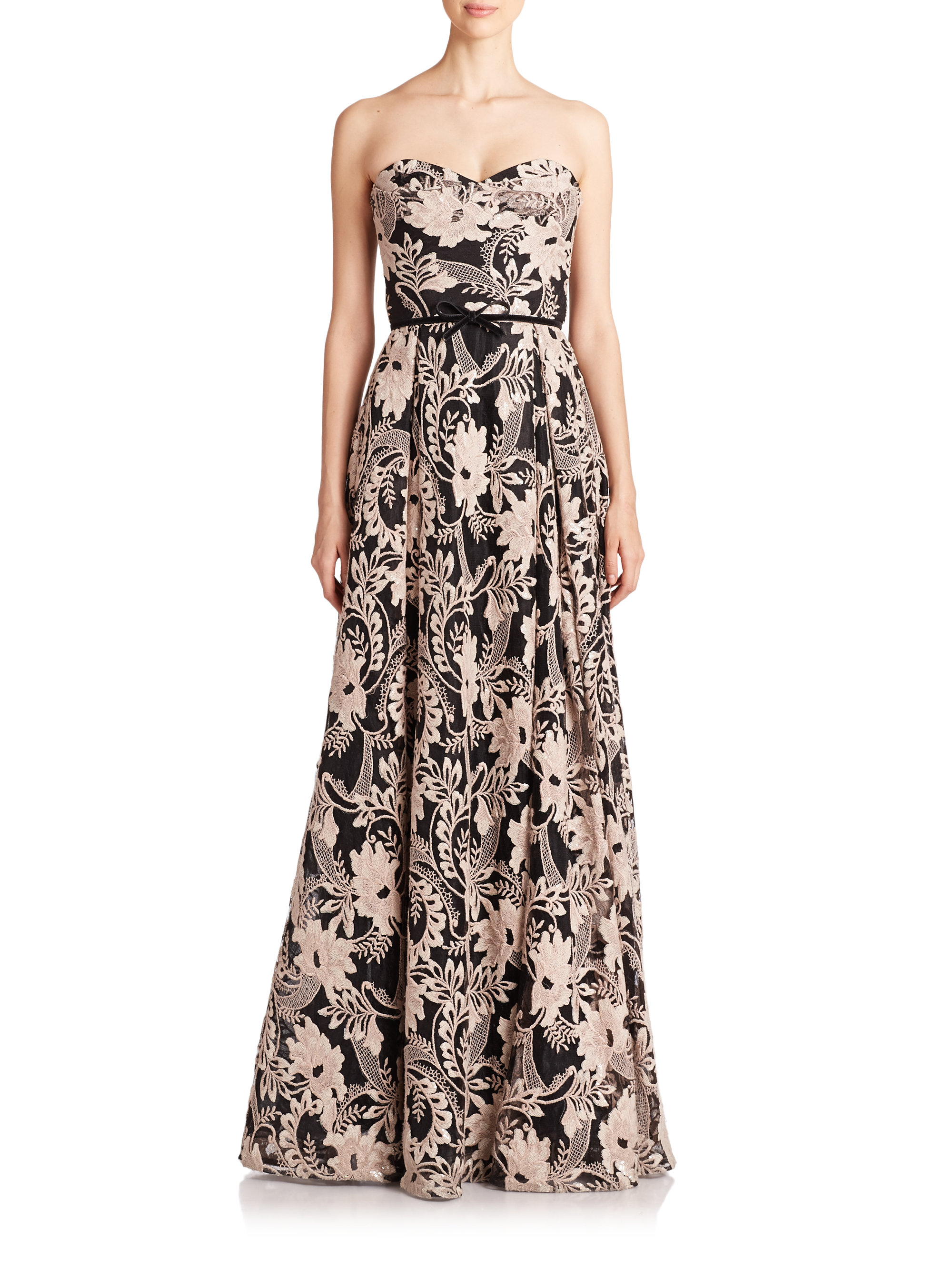 Lyst - Notte By Marchesa Strapless Sequined-embroidery Gown In Black