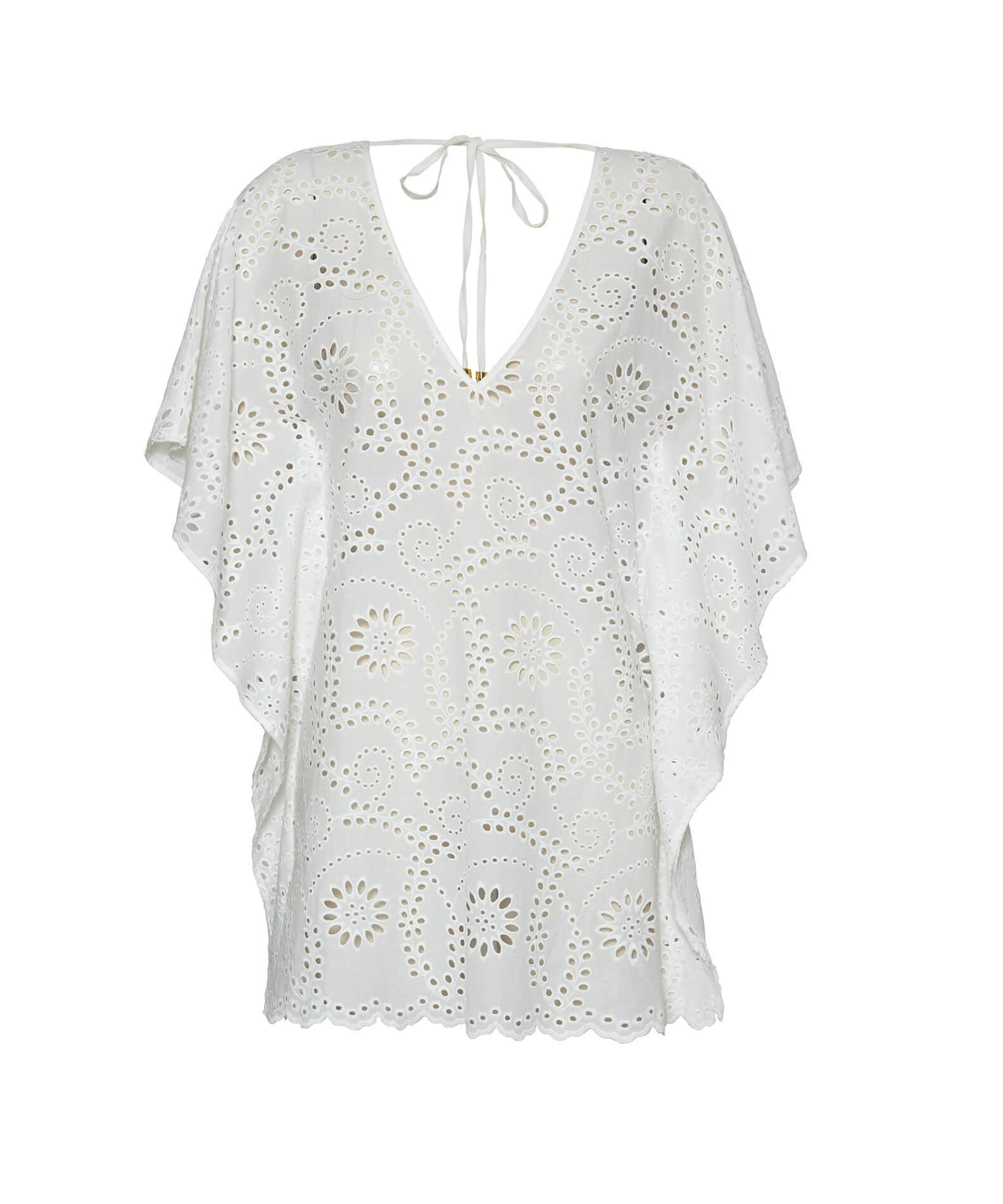 Vix Solid White Lace V Caftan in White | Lyst