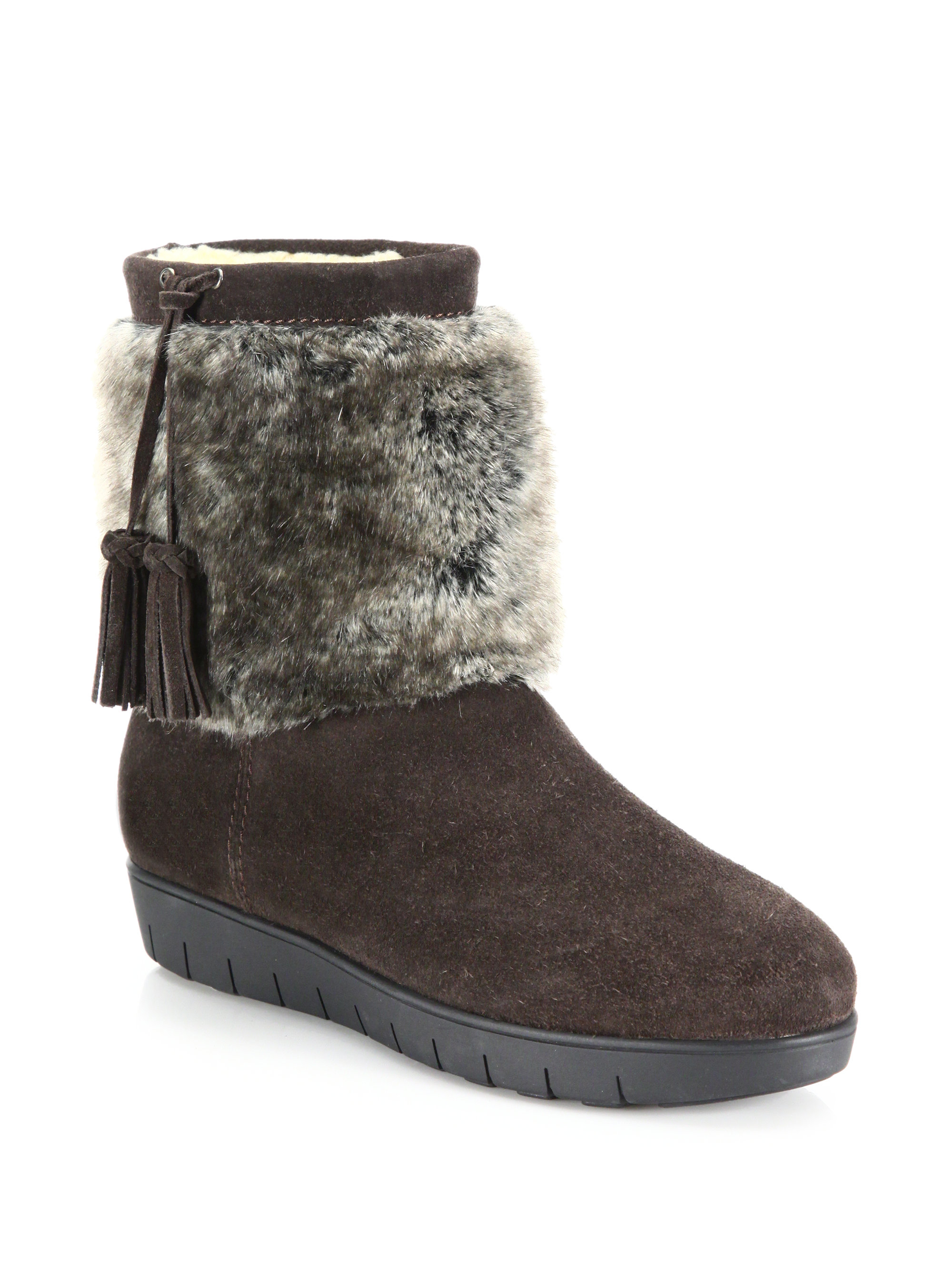 Lyst Aquatalia Wilona Suede And Faux Fur Ankle Boots In Brown 2959