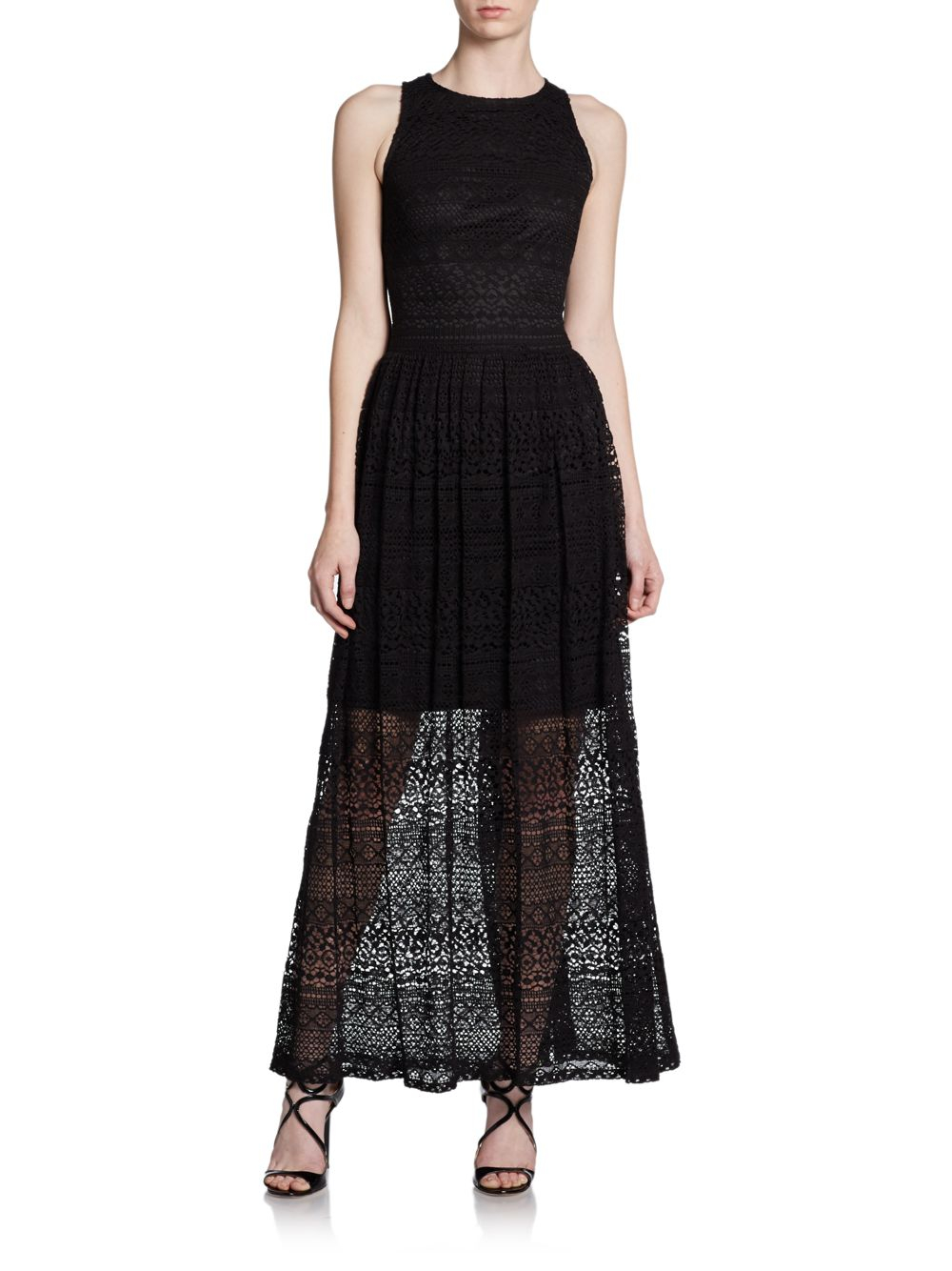 Saks Fifth Avenue Black Label Lace Maxi Dress in Black | Lyst
