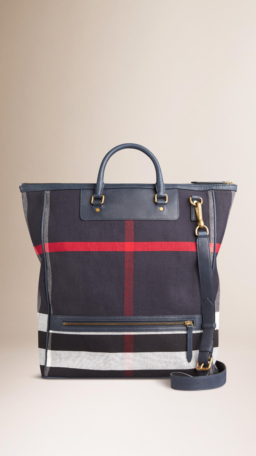 Lyst - Burberry Large Canvas Check And Leather Tote Bag in Blue for Men