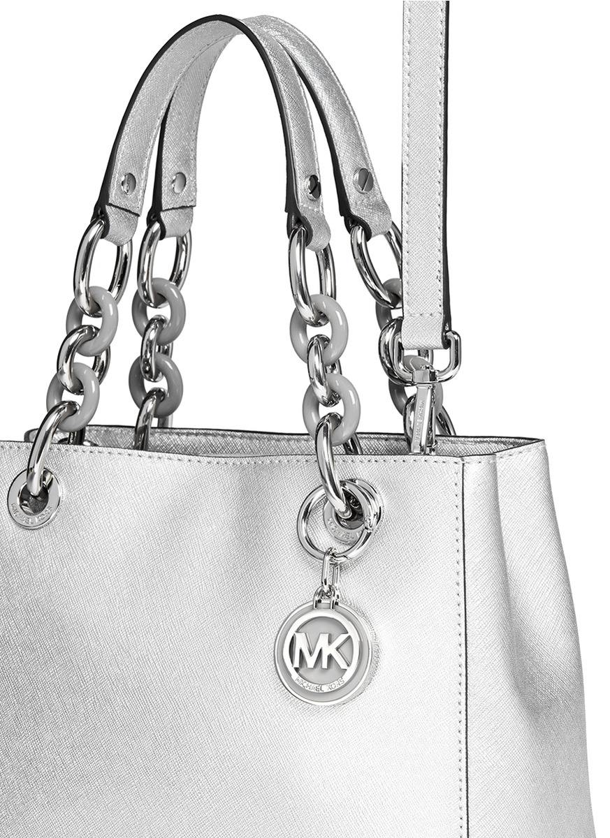 Lyst Michael Kors Cynthia Small Saffiano Leather Satchel In Metallic