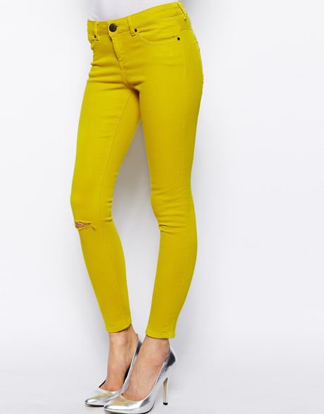 Asos Whitby Low Rise Skinny Ankle Grazer Jeans in Chartreuse with ...
