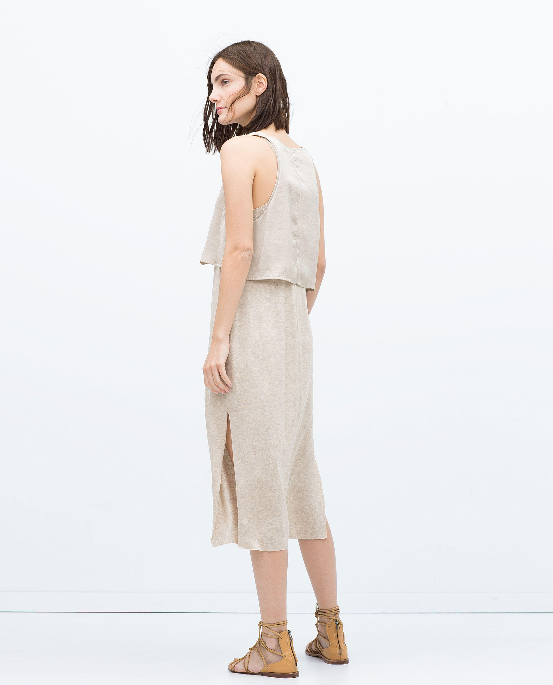Zara Long Double Layer Dress in Beige (Sand / Marl) | Lyst