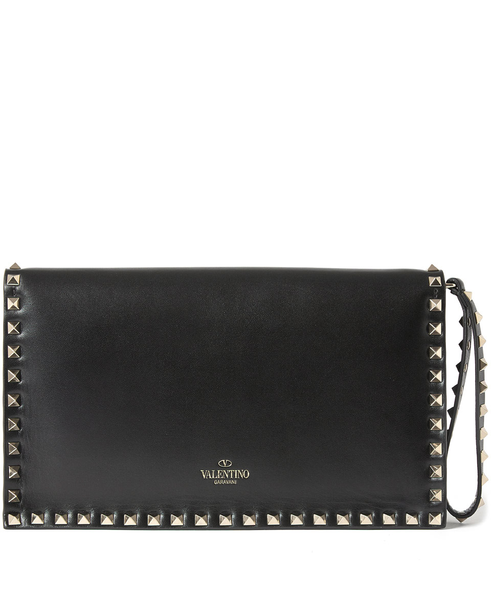 Lyst Valentino Black Rockstud Leather Clutch Bag In Gallery Women S Valentino Rockstud Bags