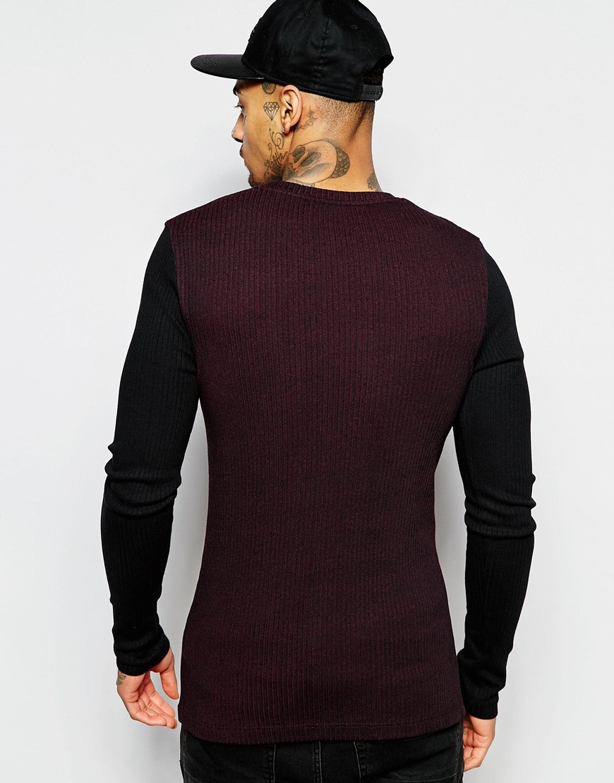 lyst asos rib sleeve t shirt with zip pocket in purple for lyst asos rib sleeve t shirt with zip pocket in purple for