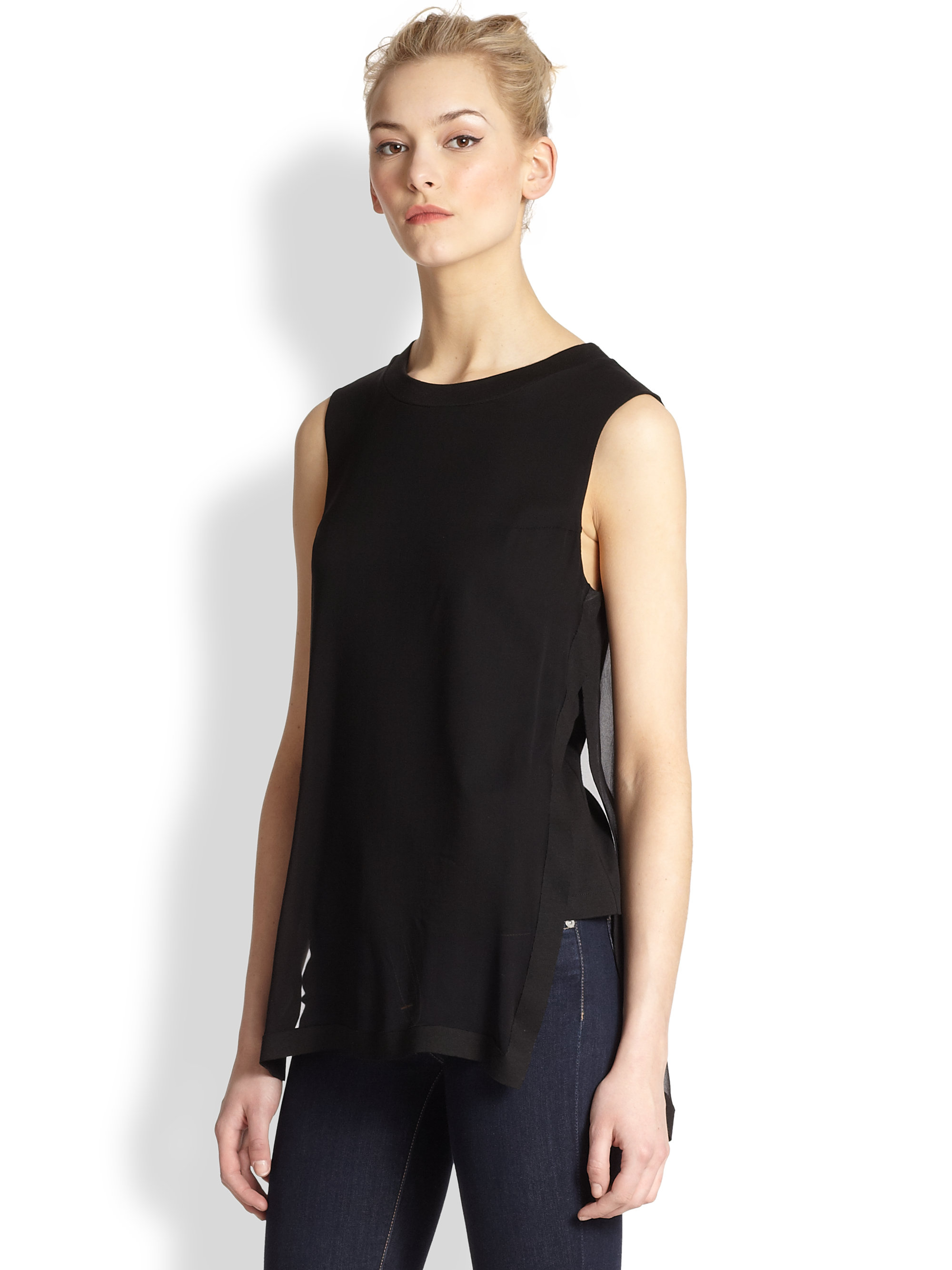 Robert rodriguez Silk Chiffon Sheer-Overlay Top in Black | Lyst