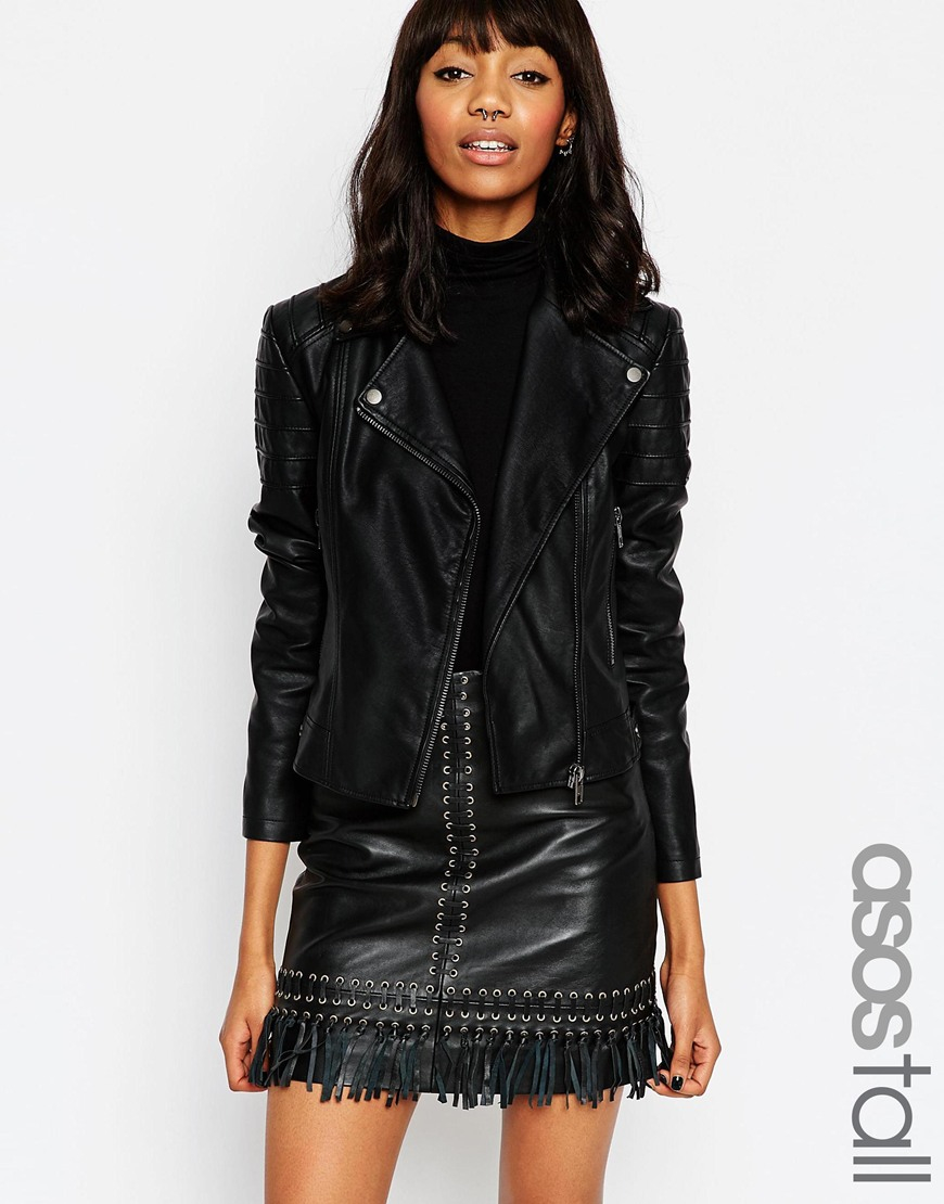 Asos Tall Ultimate Biker Jacket With Piped Detail In Green Lyst Gallery