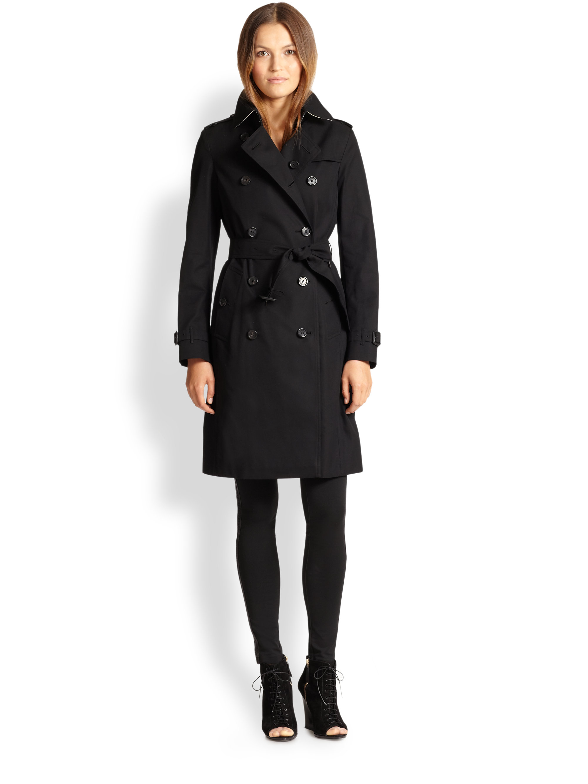 Burberry Kensington Cotton Trench in Black | Lyst