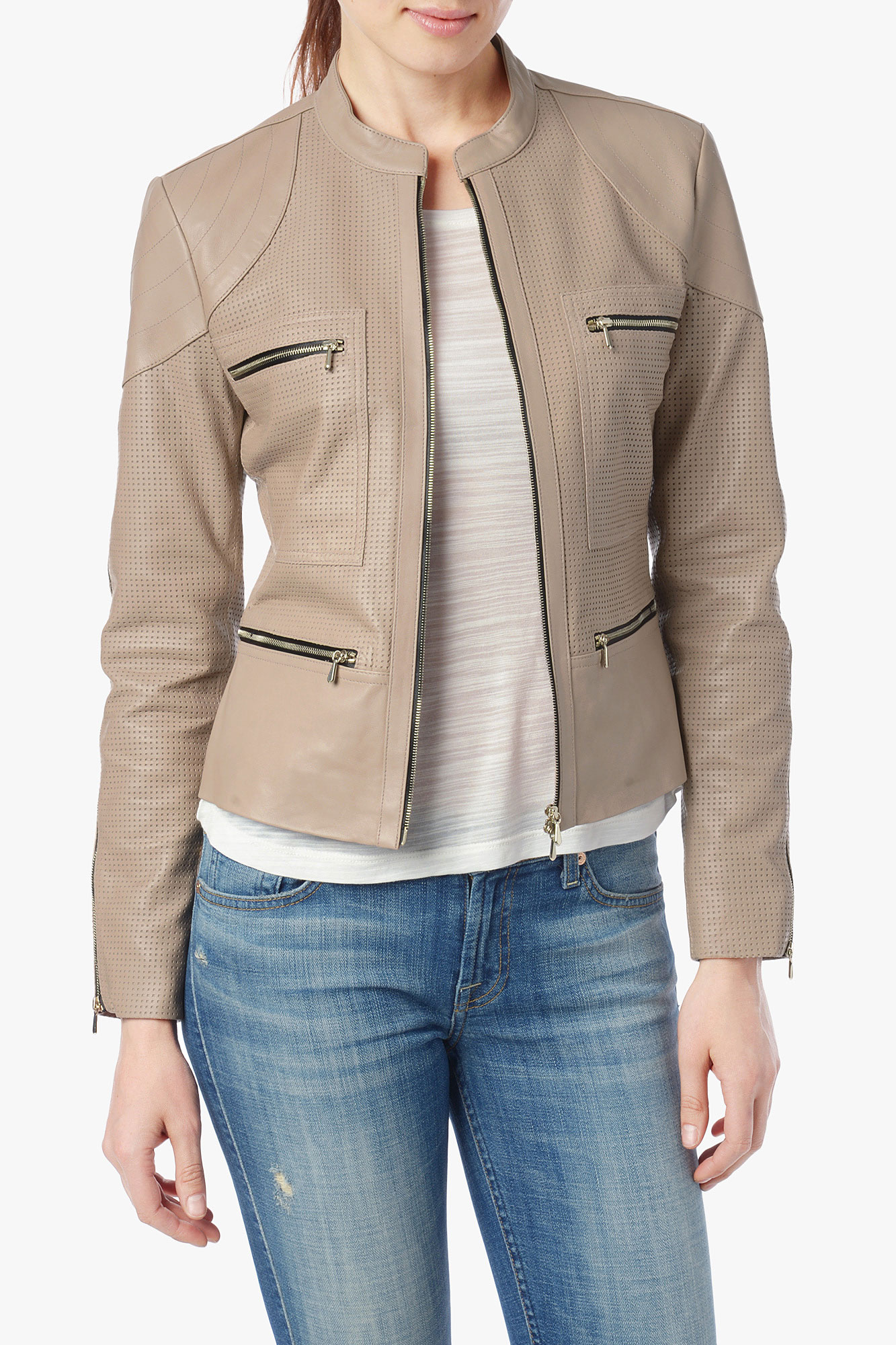 Lyst - 7 for all mankind Perforated Leather Jacket in Blush P in Natural