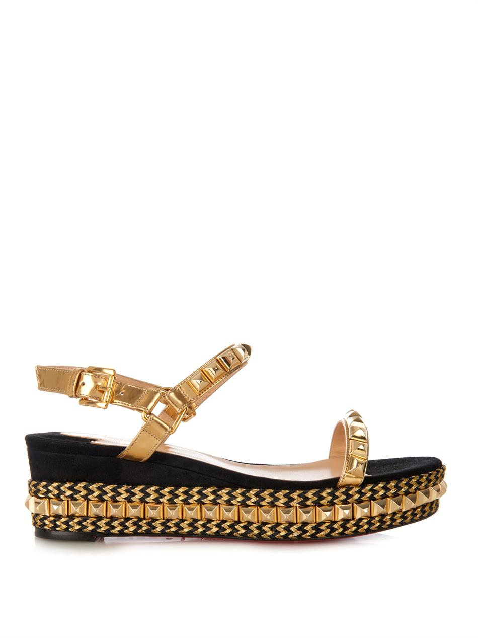 Christian louboutin Cataclou Studded Flatform Sandals in Gold ...