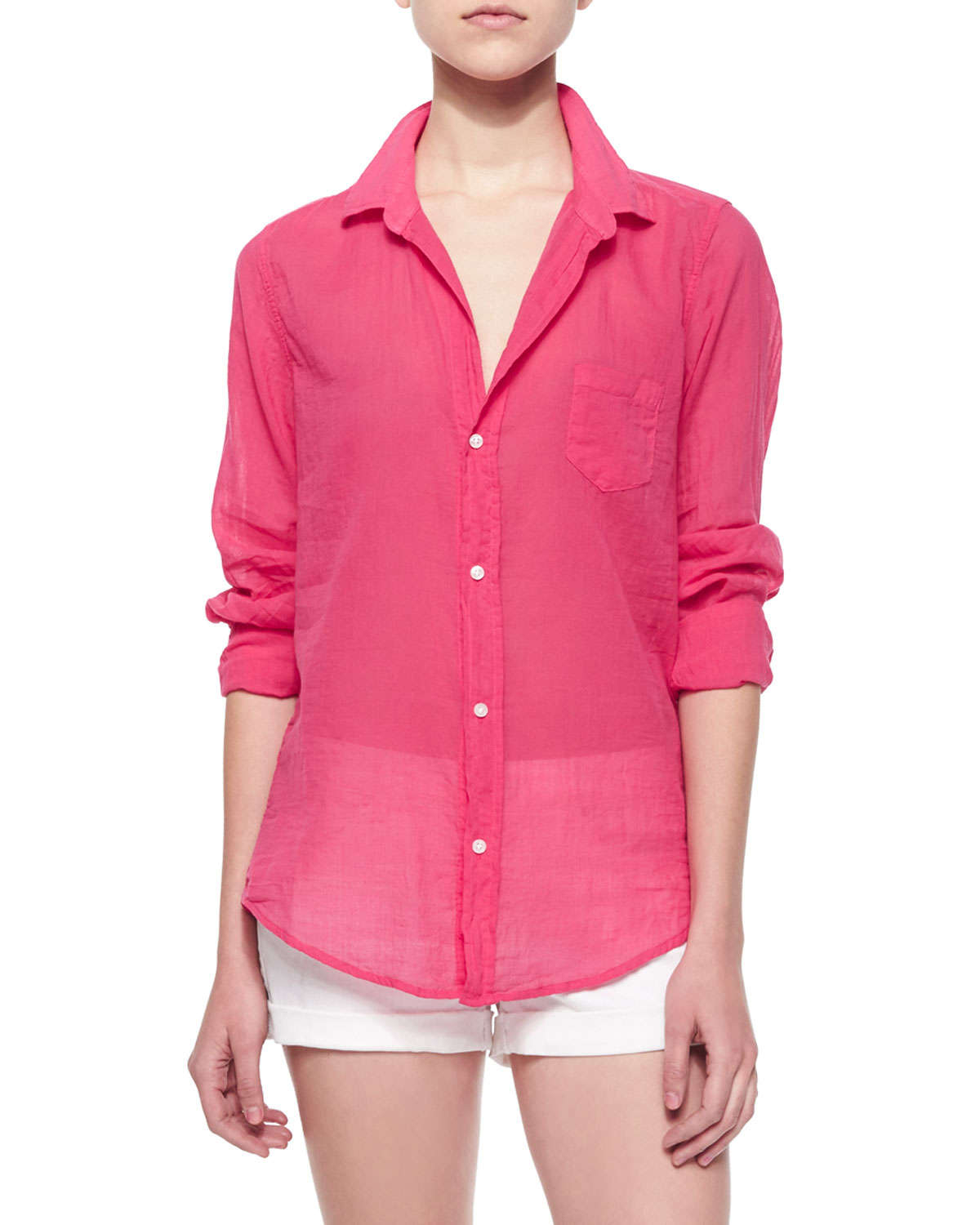 Frank & eileen Barry Long-Sleeve Voile Shirt in Red | Lyst