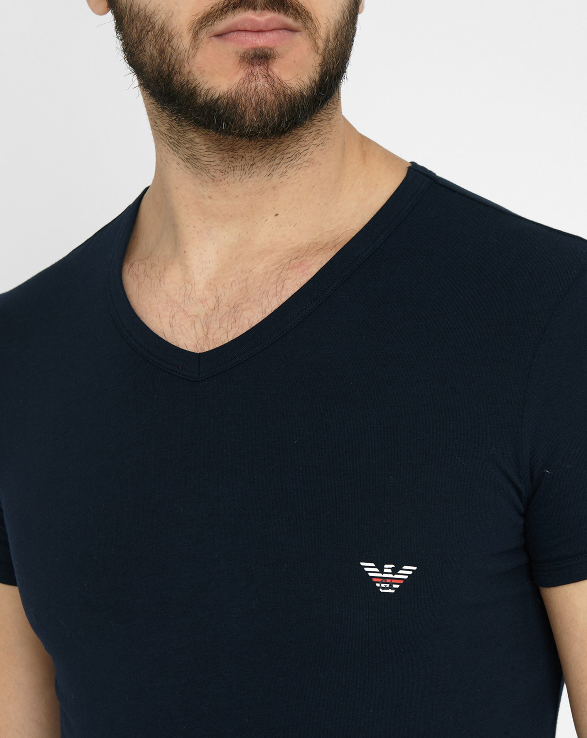 Emporio armani Navy Emporio Logo Back V-neck T-shirt in Black for Men