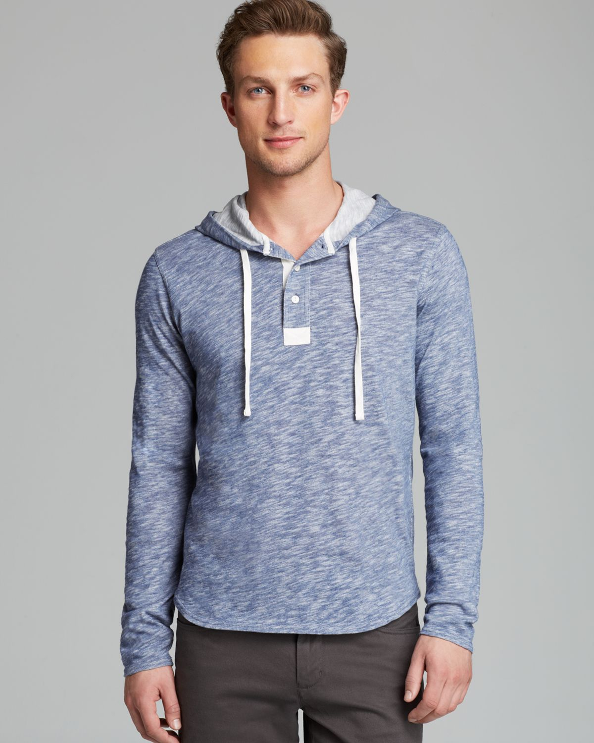 Vince Marled Two Tone Long Sleeve Hooded Henley in Blue for Men (Navy ...