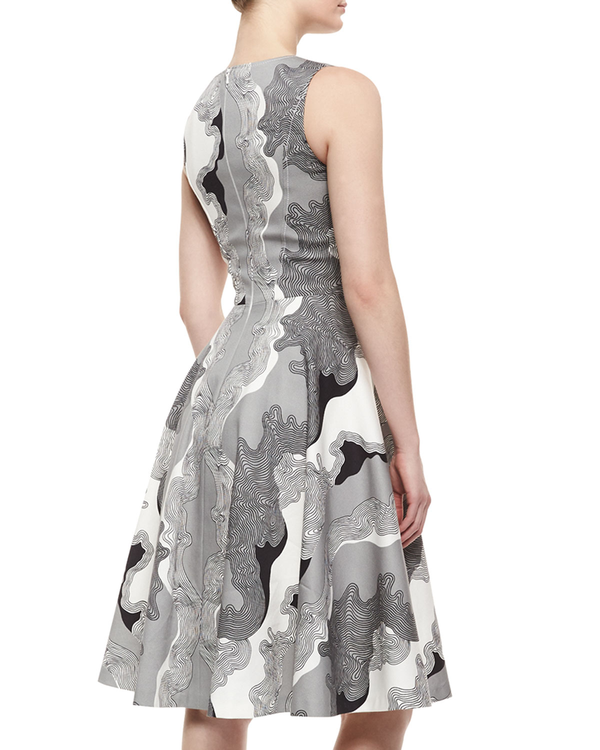 Lyst - Carolina herrera Lava-Print Fit-And-Flare Dress in Gray