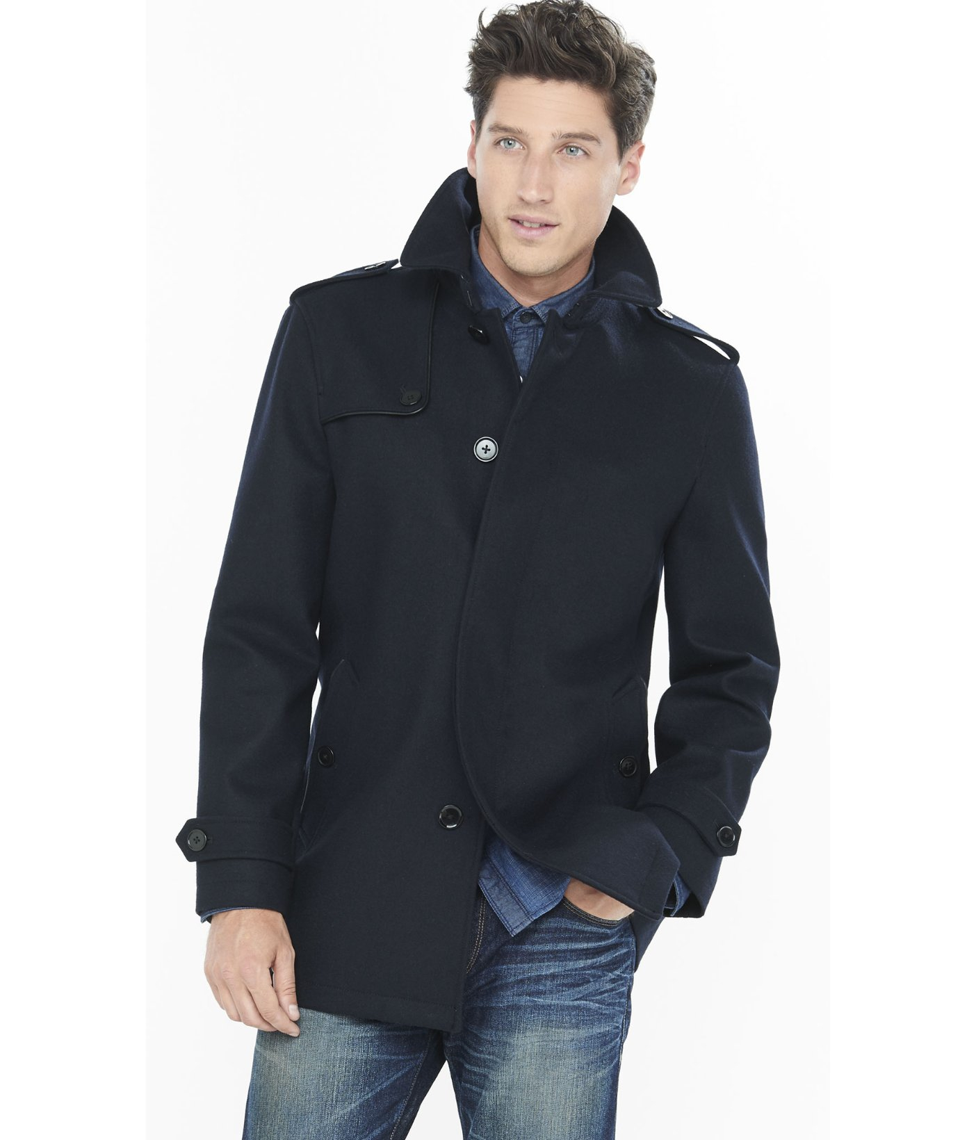 Lyst - Express Navy Wool Commuter Coat in Blue for Men