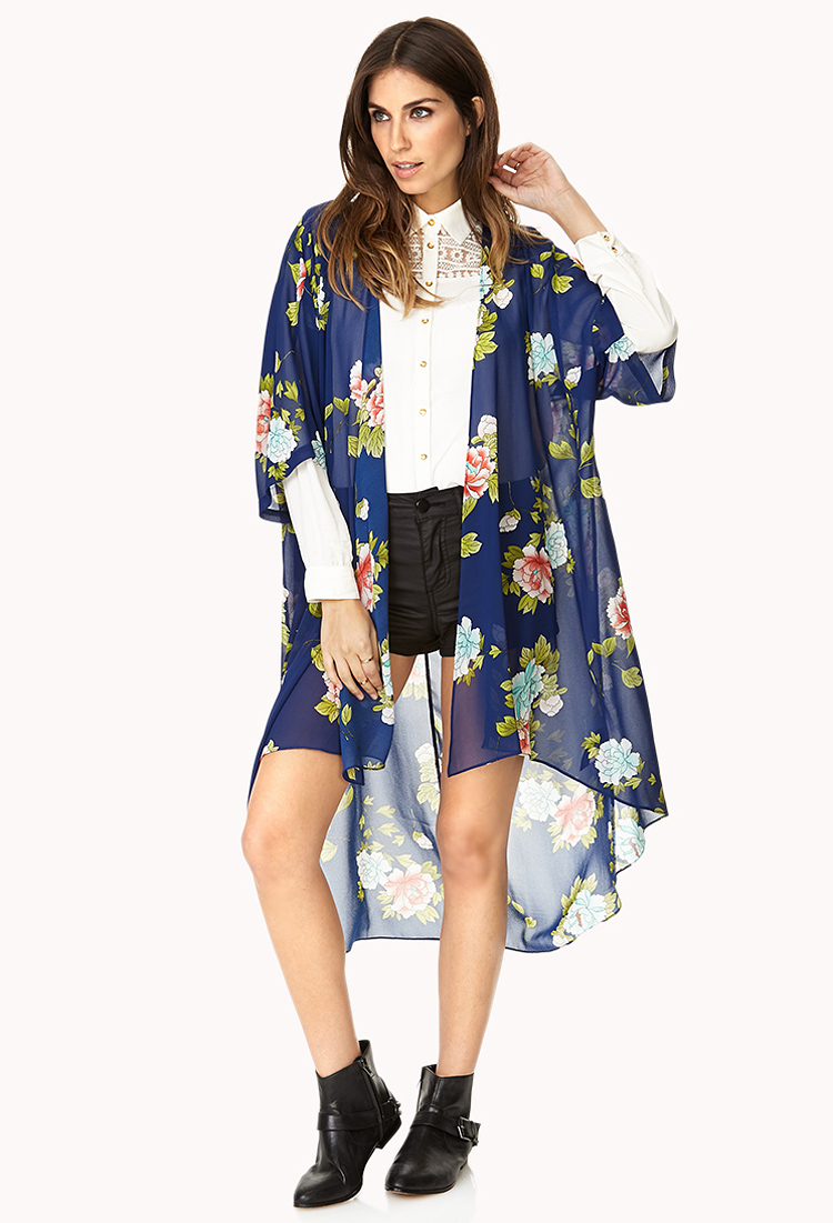 Lyst - Forever 21 Whimsical Floral Kimono in Blue