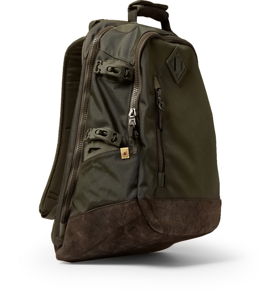 Lyst Visvim Ballistic Leather And Canvas Backpack in Green for Men