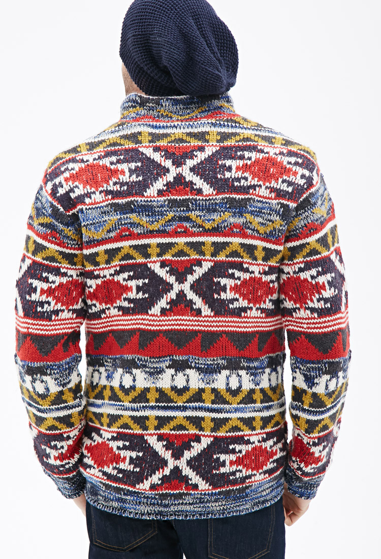 Forever 21 Southwestern Patterned Sweater-jacket in Red for Men | Lyst