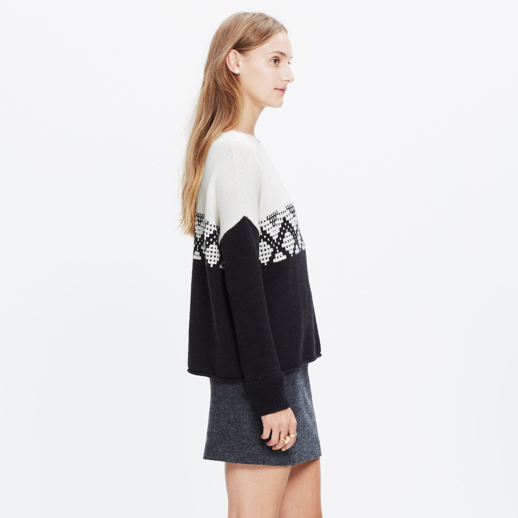 Madewell Contrast Fair Isle Pullover Sweater in Black | Lyst