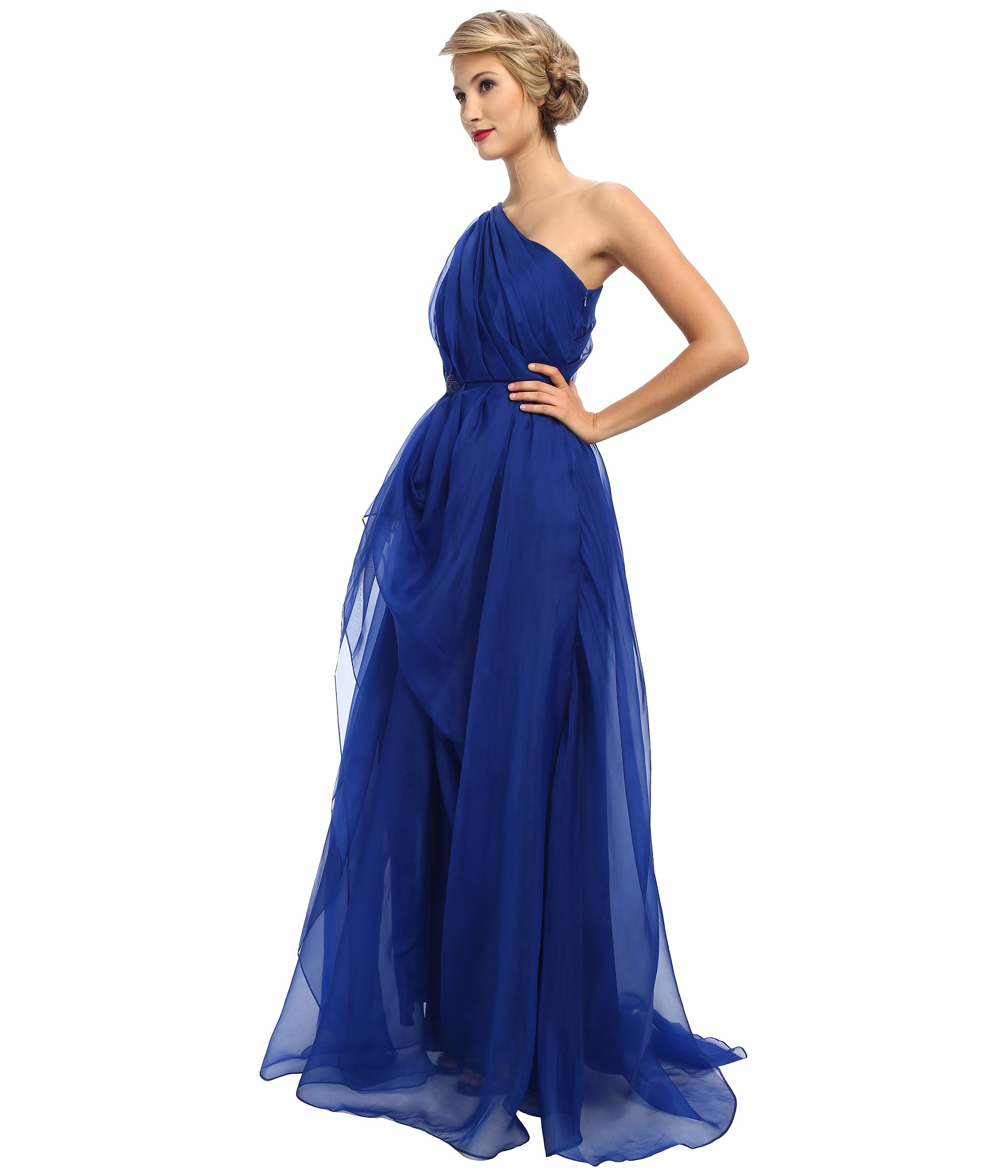 badgley mischka ruby one shoulder gown