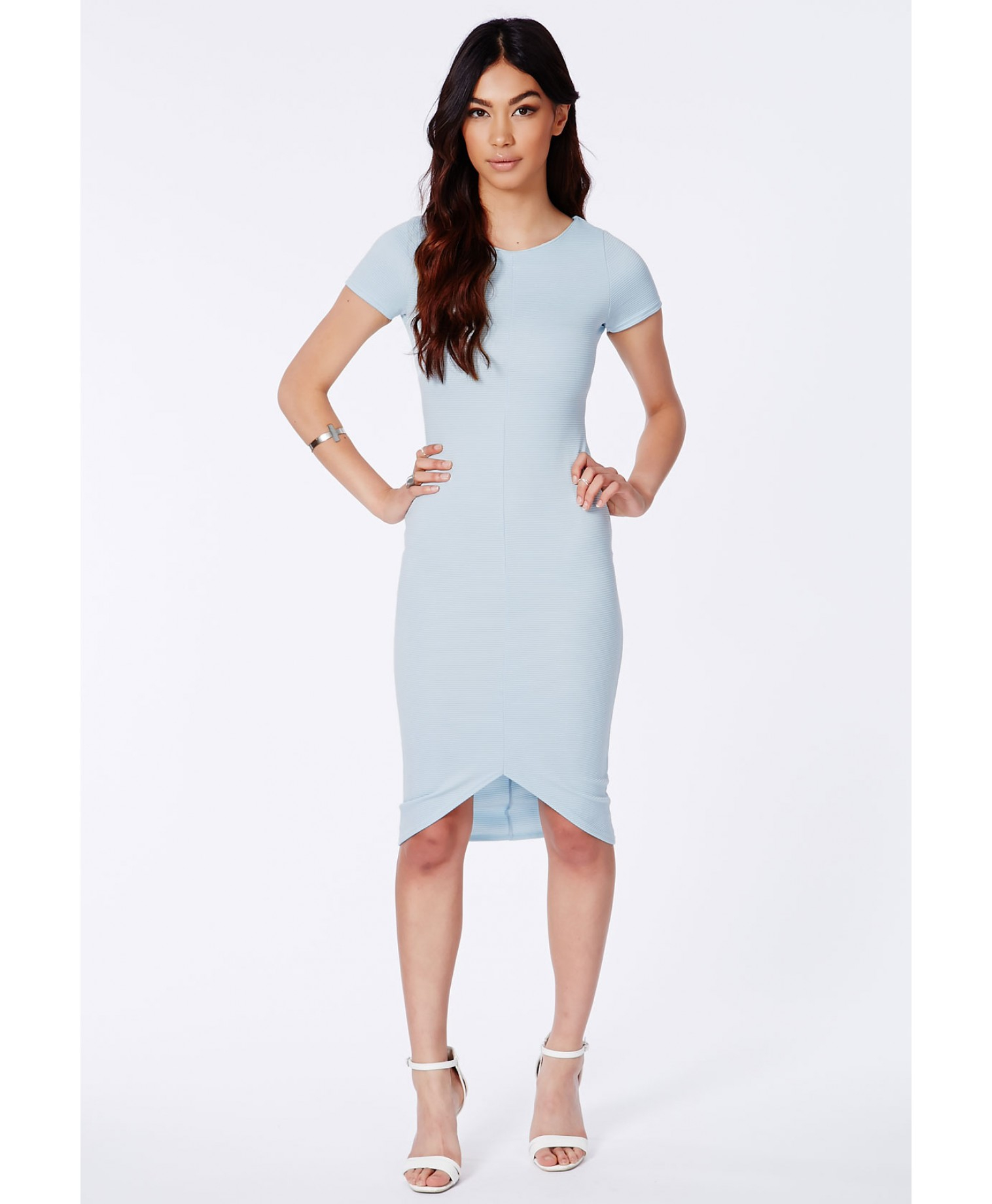 Lyst - Missguided Radima Blue Curved Hem Ribbed Midi Dress in Blue