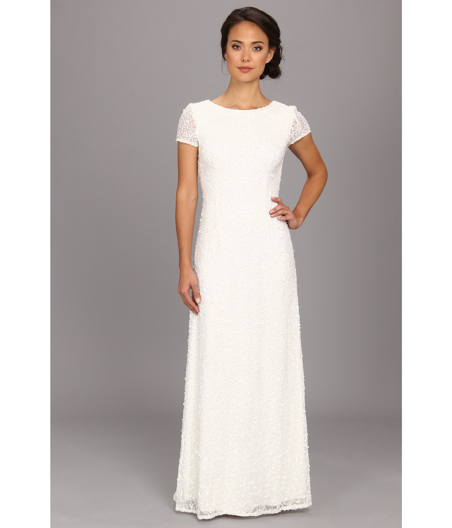 Lyst - Adrianna Papell Cap Sleeve Scoop Back Beaded Down Dress in White