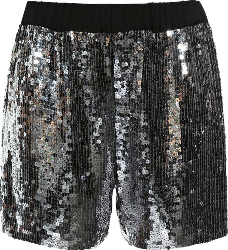 N°21 'Boxer' Metallic Sequin Shorts in Silver | Lyst