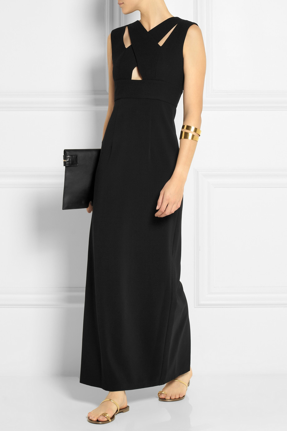 Emanuel ungaro Cutout Wool-Crepe And Stretch-Jersey Gown in Black | Lyst