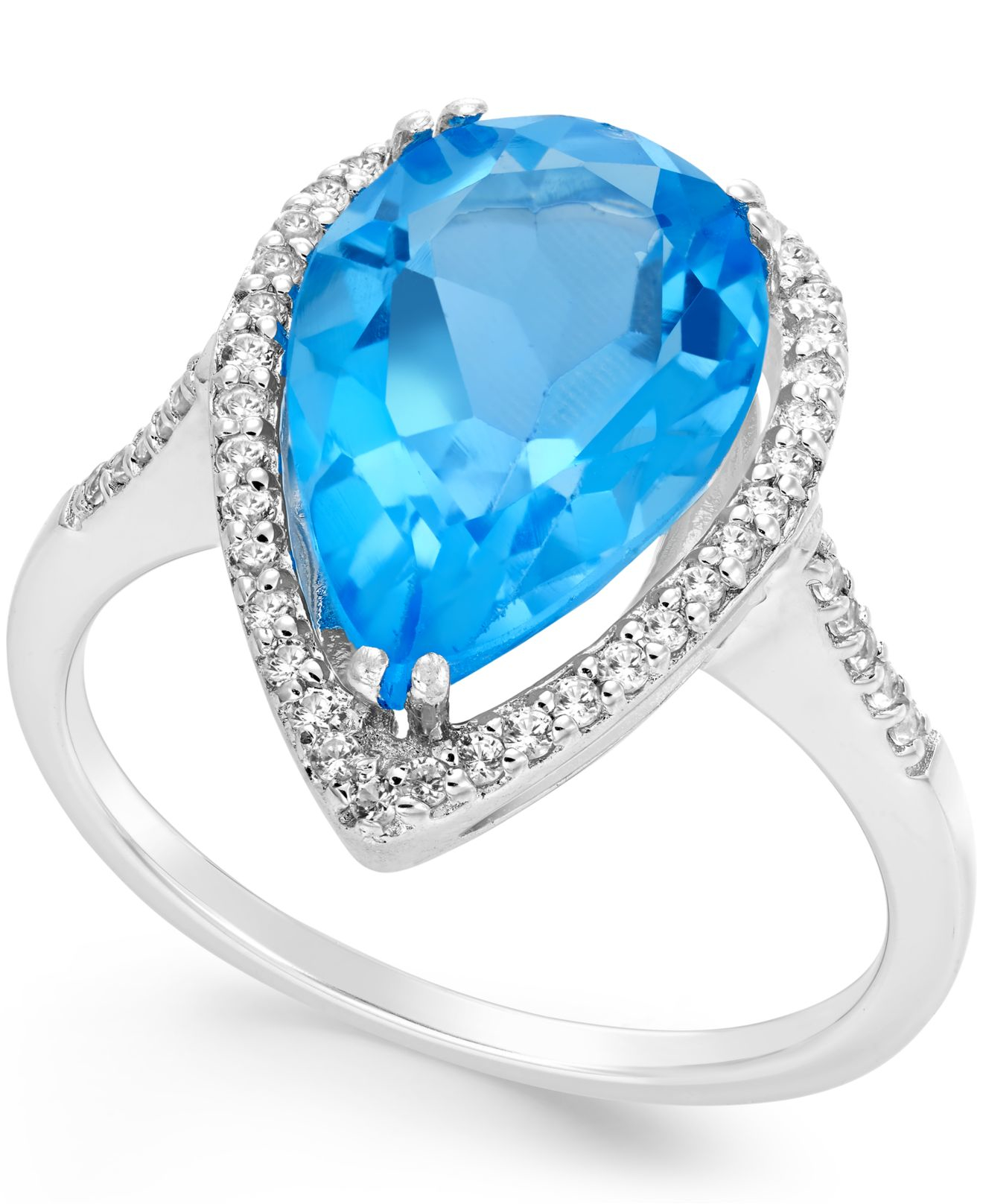 Macys Blue And White Topaz Halo Ring 5 Ct Tw In Sterling Silver In Blue Sterling Silver 6338